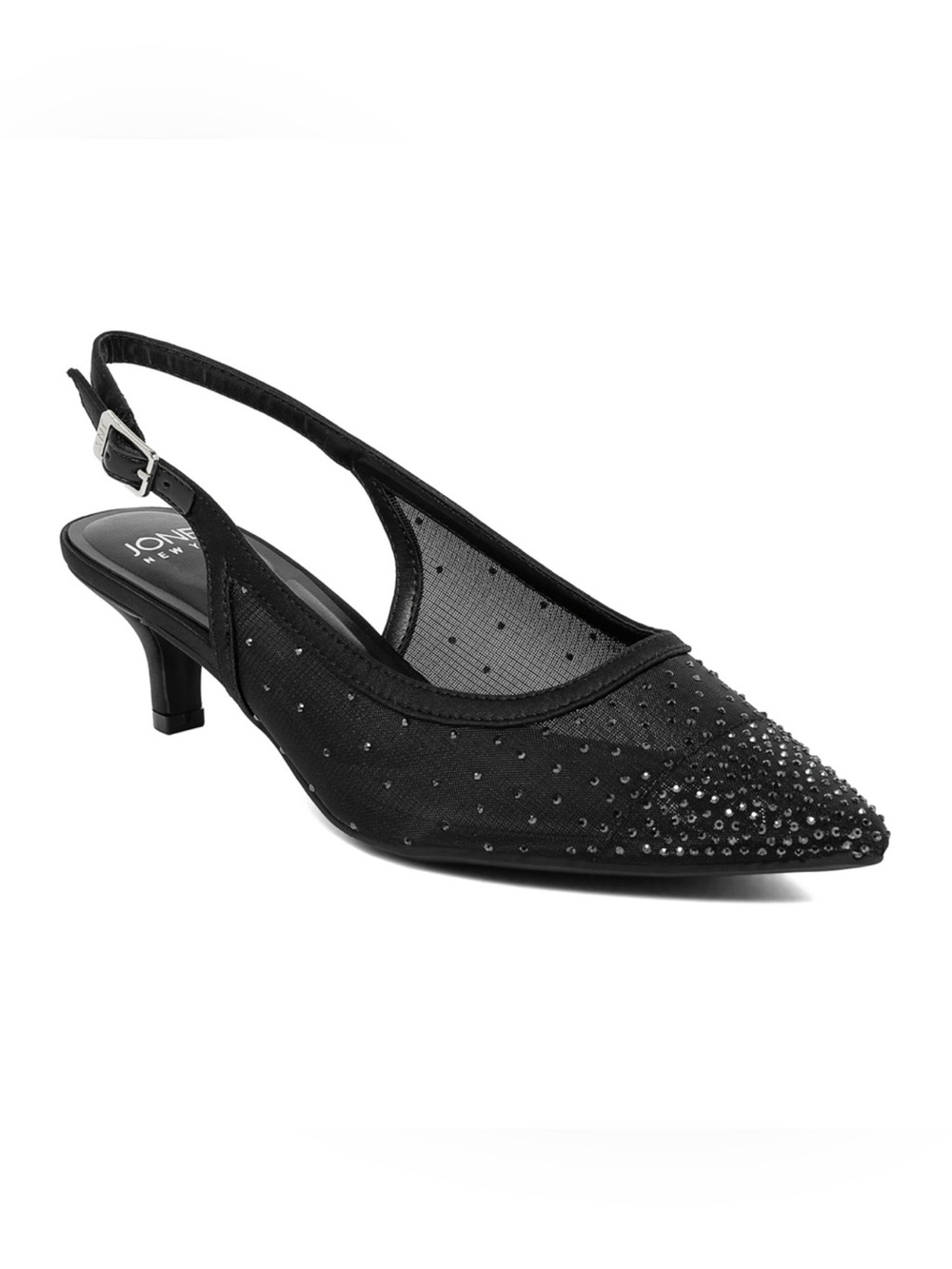 Jones New York Black Crystal-Studded Slingback Kitten Heel